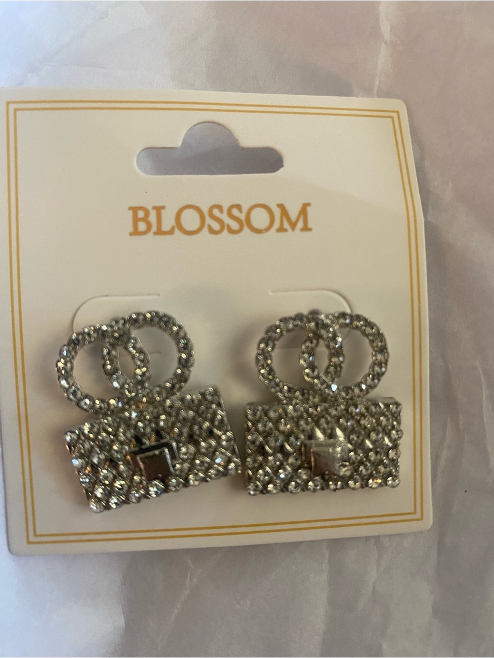 Blossom Crystal Envelope Stud Earrings - Silver Tone